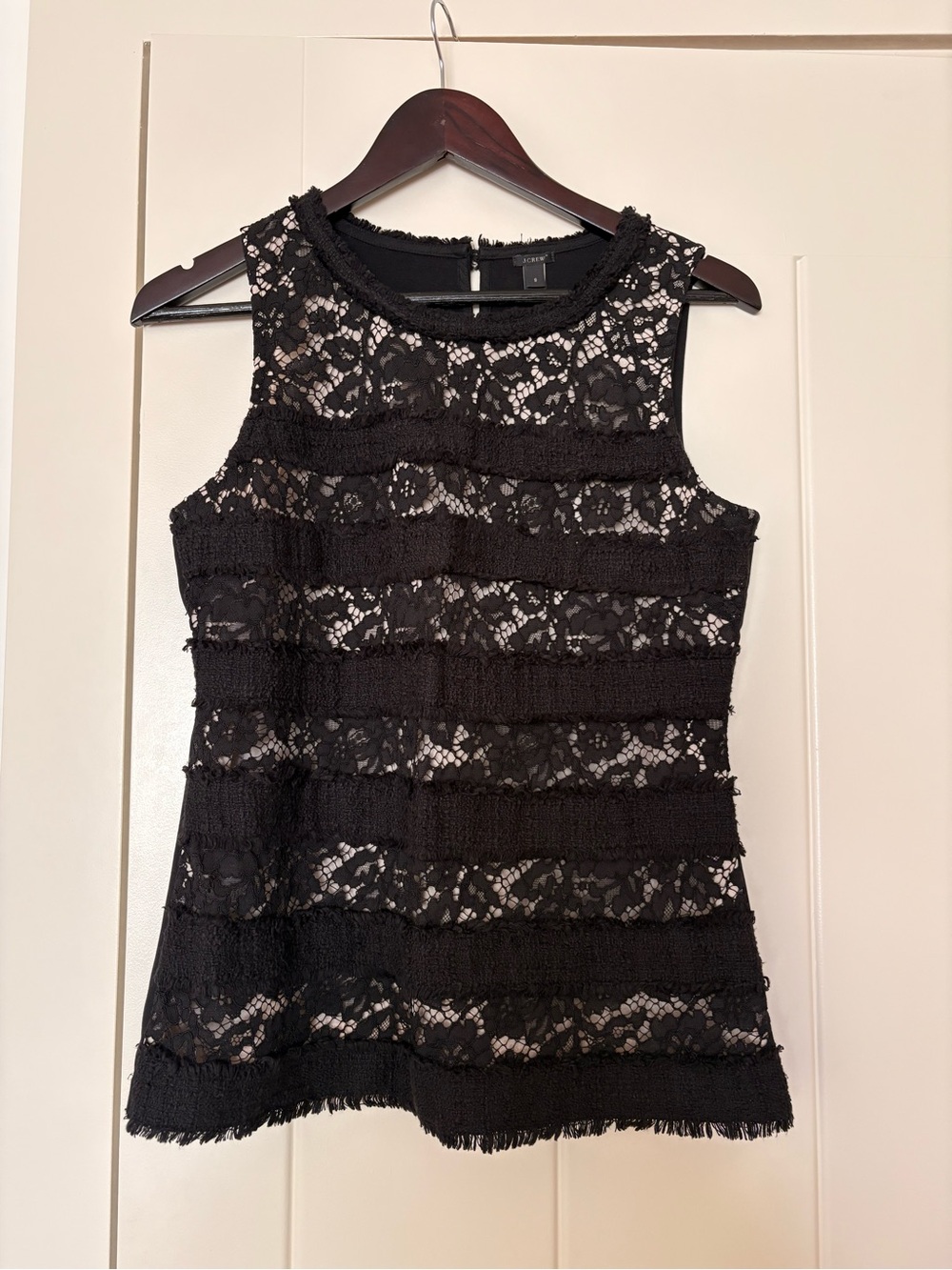 J.Crew G0356 Black Lace & Tweed Fringe Tank Top β Size S